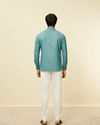 alt message - Manyavar Men Teal Green Grid Patterned Short Kurta image number 3